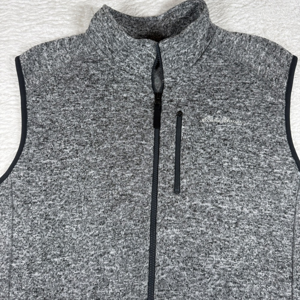 NEW Eddie Bauer Z3397026 Men XL Gray Full Zip Sweater Fleece Vest Mock Neck Pock